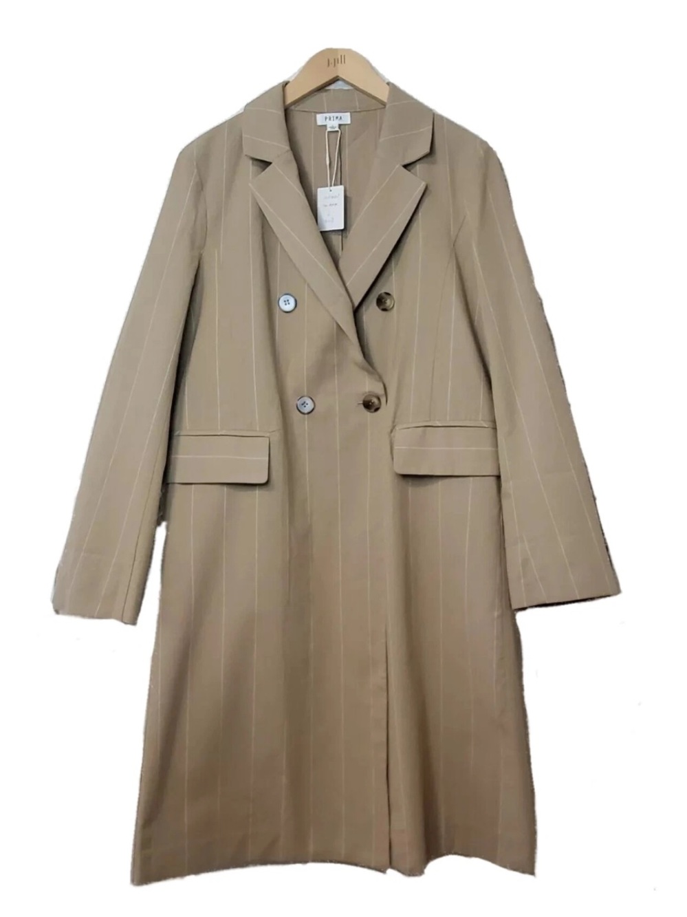 NWT Prima Nordstrom Women’s Double-Breasted Tan Pinstripe Trench Coat